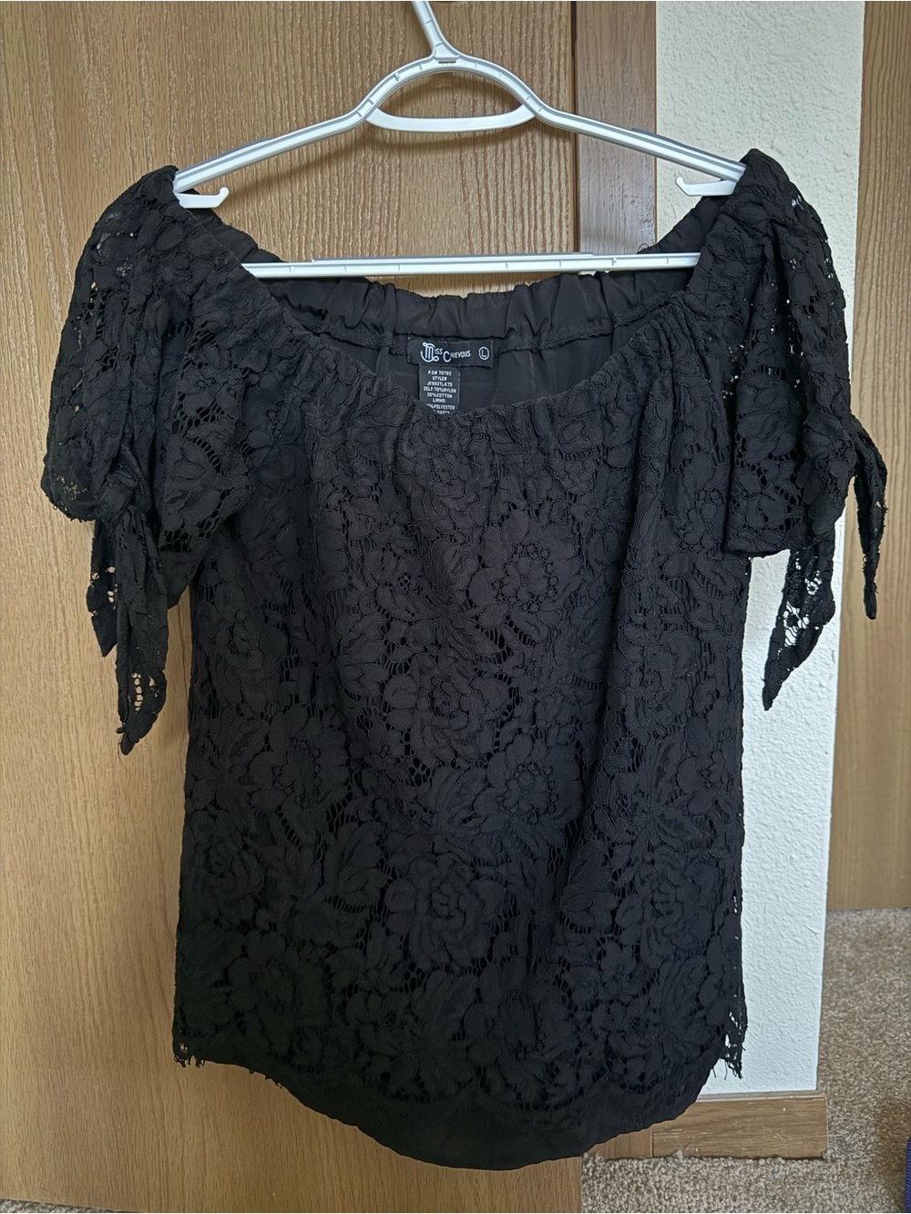 Miss Chievous Black Lace Off Shoulder Top Large